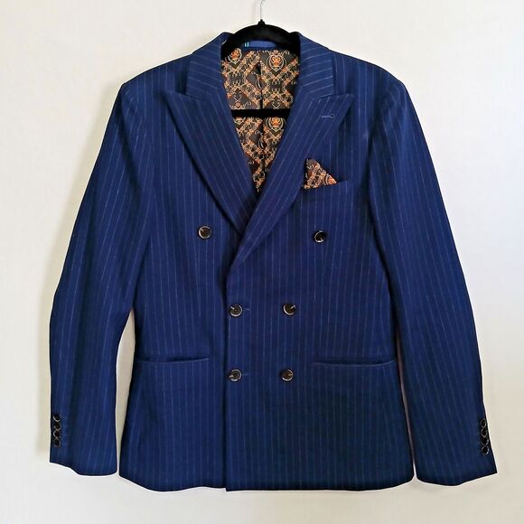 Harry Brown London Suit Jacket Blazer Blue Pin Stripe Slim Fit Mens 36R #719